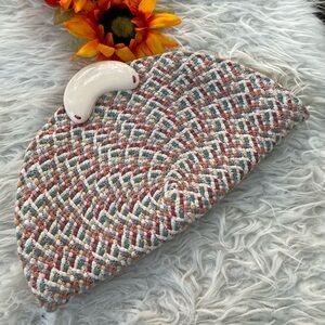 EUC GORGEOUS UNIQUE Multicolor Woven Clutch with unique Handle
